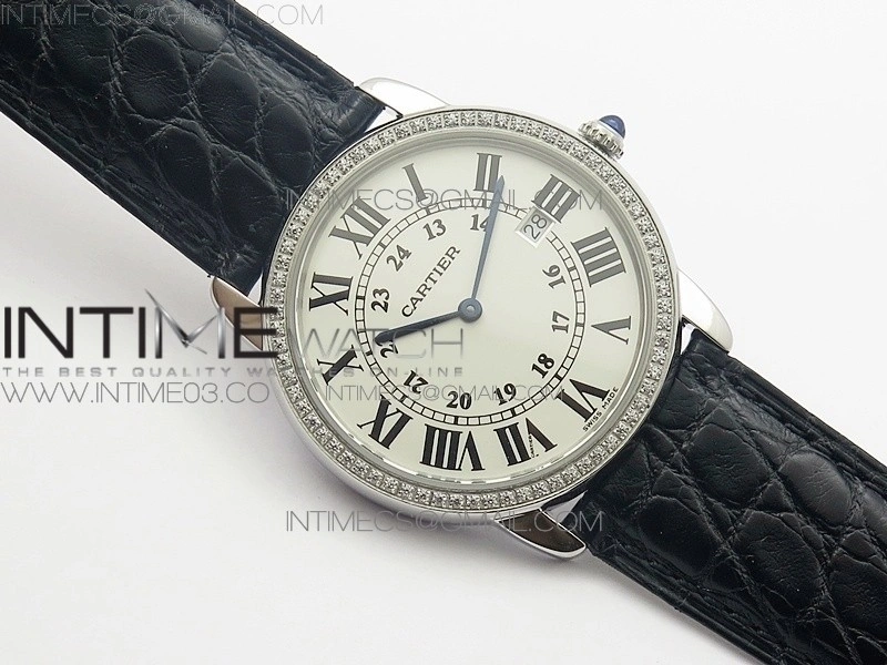 Ronde Solo de Cartier 36mm K11 SS Dia 1:1 Best Edition White Dial on Black croco leather strap Ronda Quartz