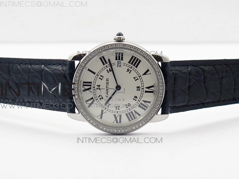 Ronde Solo de Cartier 36mm K11 SS Dia 1:1 Best Edition White Dial on Black croco leather strap Ronda Quartz