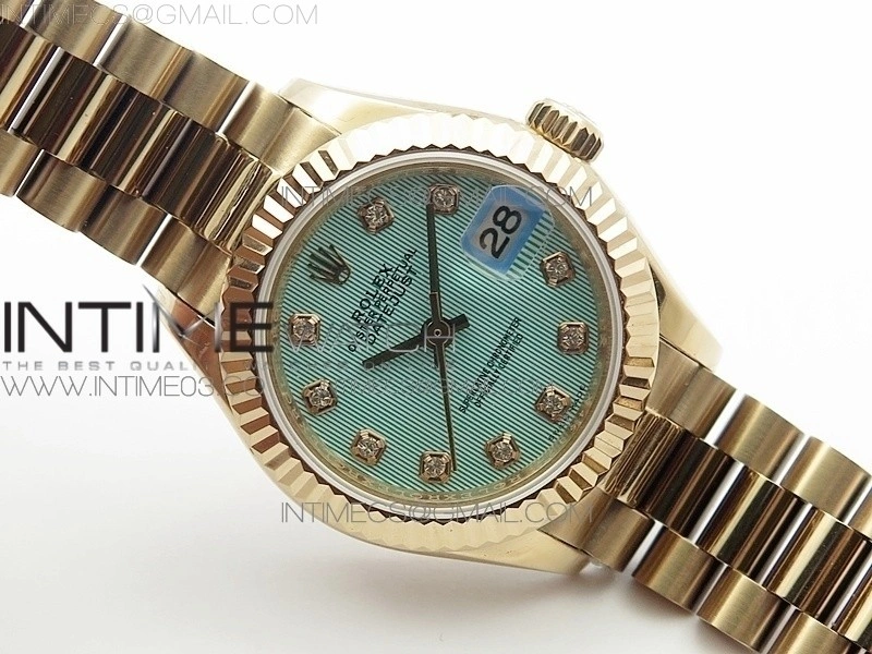DateJust 28mm RG Diamond Bezel BP Best Edition Ice blue textured Dial on RG Bracelet ETA2671