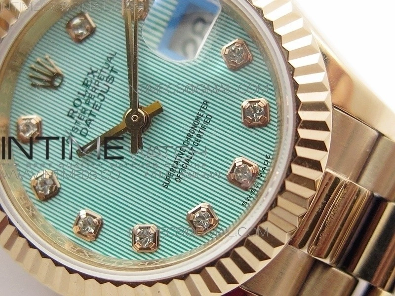 DateJust 28mm RG Diamond Bezel BP Best Edition Ice blue textured Dial on RG Bracelet ETA2671