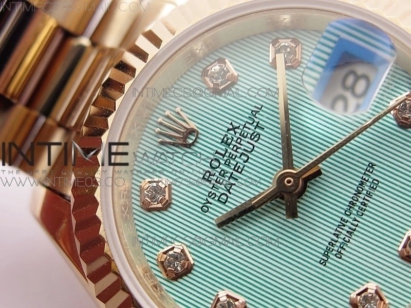 DateJust 28mm RG Diamond Bezel BP Best Edition Ice blue textured Dial on RG Bracelet ETA2671