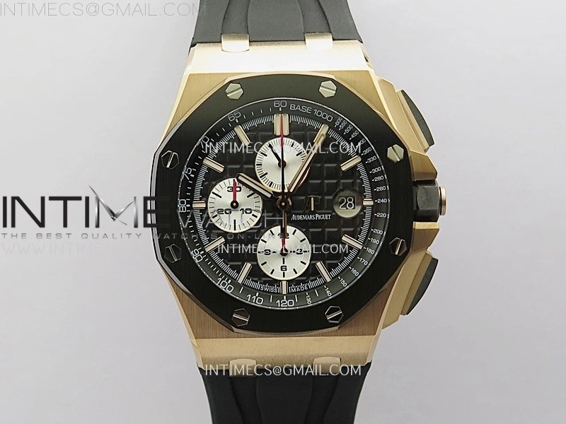 Royal Oak Offshore 44mm RG TKF Best Edition Black Silver Dial Ceramic Bezel on Black Rubber Strap A3126