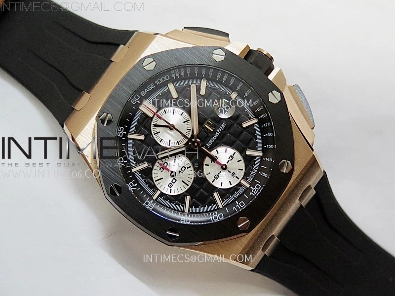 Royal Oak Offshore 44mm RG TKF Best Edition Black Silver Dial Ceramic Bezel on Black Rubber Strap A3126