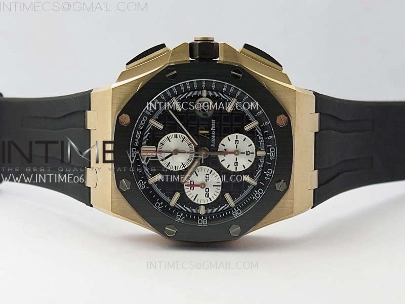 Royal Oak Offshore 44mm RG TKF Best Edition Black Silver Dial Ceramic Bezel on Black Rubber Strap A3126