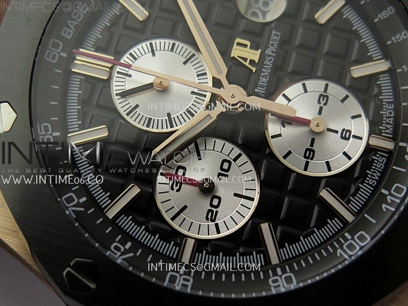 Royal Oak Offshore 44mm RG TKF Best Edition Black Silver Dial Ceramic Bezel on Black Rubber Strap A3126