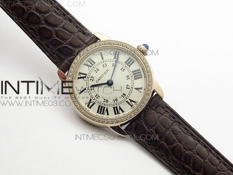 Ronde Solo de Cartier 29.5mm RG Dia K11 1:1 Best Edition White Dial on Brown Croco Leather Strap Ronda Quartz