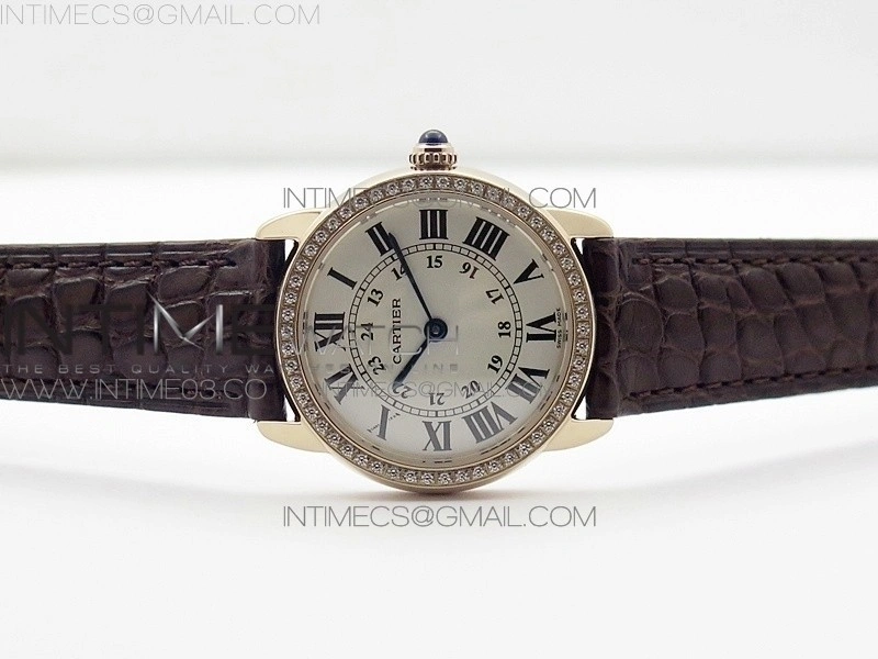 Ronde Solo de Cartier 29.5mm RG Dia K11 1:1 Best Edition White Dial on Brown Croco Leather Strap Ronda Quartz