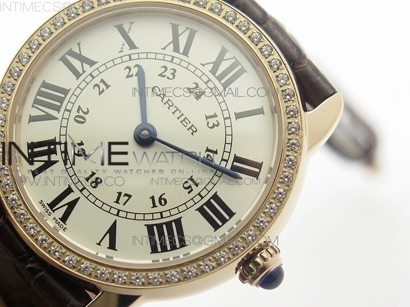 Ronde Solo de Cartier 29.5mm RG Dia K11 1:1 Best Edition White Dial on Brown Croco Leather Strap Ronda Quartz
