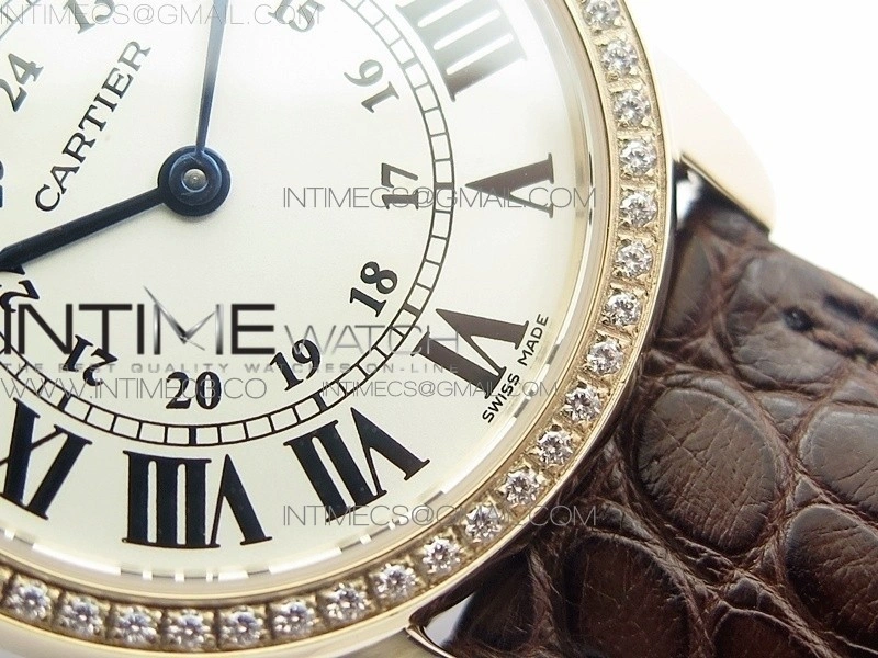 Ronde Solo de Cartier 29.5mm RG Dia K11 1:1 Best Edition White Dial on Brown Croco Leather Strap Ronda Quartz