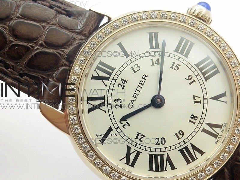Ronde Solo de Cartier 29.5mm RG Dia K11 1:1 Best Edition White Dial on Brown Croco Leather Strap Ronda Quartz