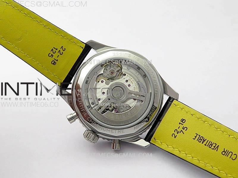 Navitimer B01 43mm SS BLSF 1:1 Best Edition Green Dial Black Subdials On Black Leather Strap A7750