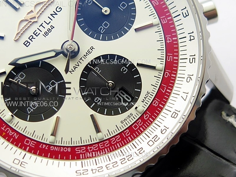 Navitimer B01 43mm SS BLSF 1:1 Best Edition White Dial Black Subdials On Black Leather Strap A7750