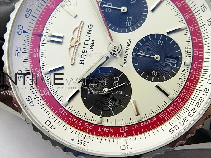Navitimer B01 43mm SS BLSF 1:1 Best Edition White Dial Black Subdials On Black Leather Strap A7750