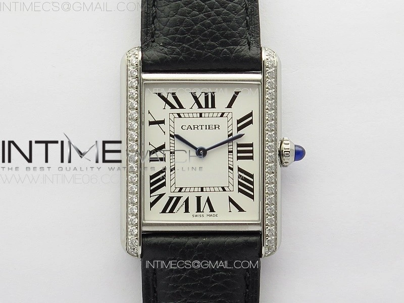 Tank Louis Ladies 25mm SS Crystal 8848F 1:1 Best Edition White Dial on Black Leather Strap Ronda Quartz