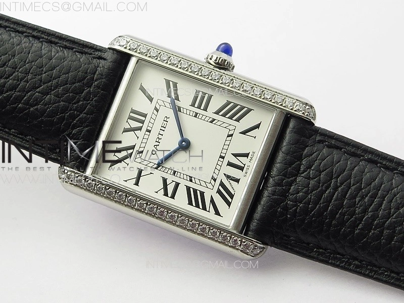 Tank Louis Ladies 25mm SS Crystal 8848F 1:1 Best Edition White Dial on Black Leather Strap Ronda Quartz