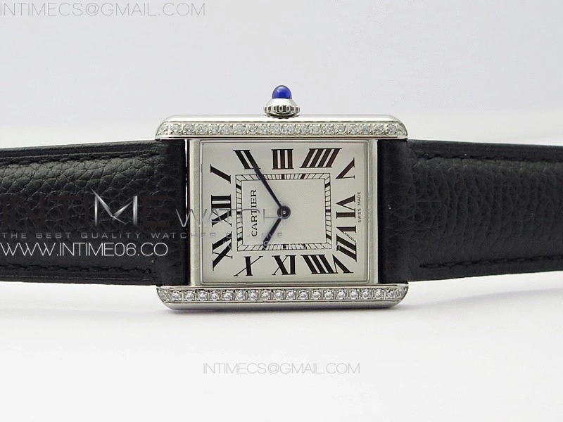 Tank Louis Ladies 25mm SS Crystal 8848F 1:1 Best Edition White Dial on Black Leather Strap Ronda Quartz