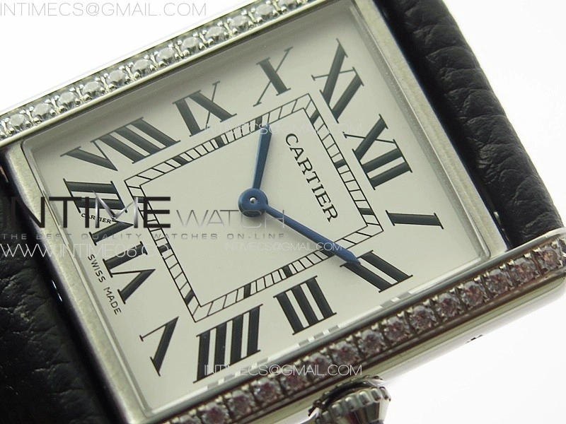 Tank Louis Ladies 25mm SS Crystal 8848F 1:1 Best Edition White Dial on Black Leather Strap Ronda Quartz
