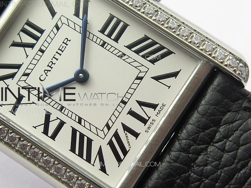 Tank Louis Ladies 25mm SS Crystal 8848F 1:1 Best Edition White Dial on Black Leather Strap Ronda Quartz