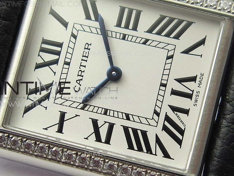 Tank Louis Ladies 25mm SS Crystal 8848F 1:1 Best Edition White Dial on Black Leather Strap Ronda Quartz