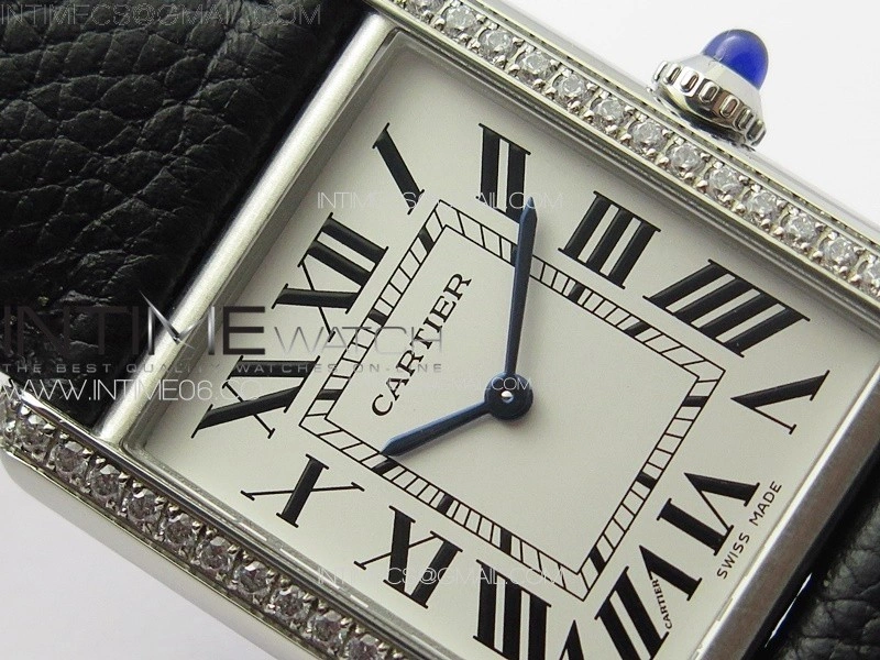 Tank Louis Ladies 25mm SS Crystal 8848F 1:1 Best Edition White Dial on Black Leather Strap Ronda Quartz
