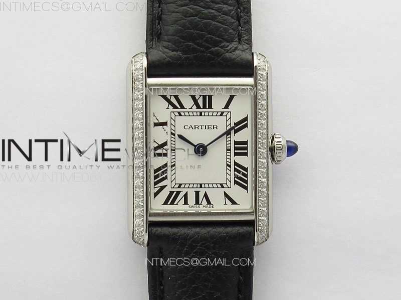 Tank Louis Ladies 22mm SS Crystal 8848F 1:1 Best Edition White Dial on Black Leather Strap Ronda Quartz