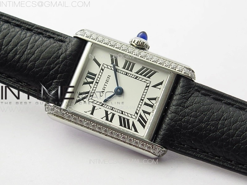 Tank Louis Ladies 22mm SS Crystal 8848F 1:1 Best Edition White Dial on Black Leather Strap Ronda Quartz