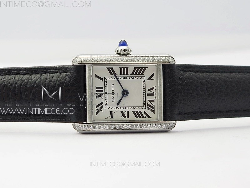 Tank Louis Ladies 22mm SS Crystal 8848F 1:1 Best Edition White Dial on Black Leather Strap Ronda Quartz