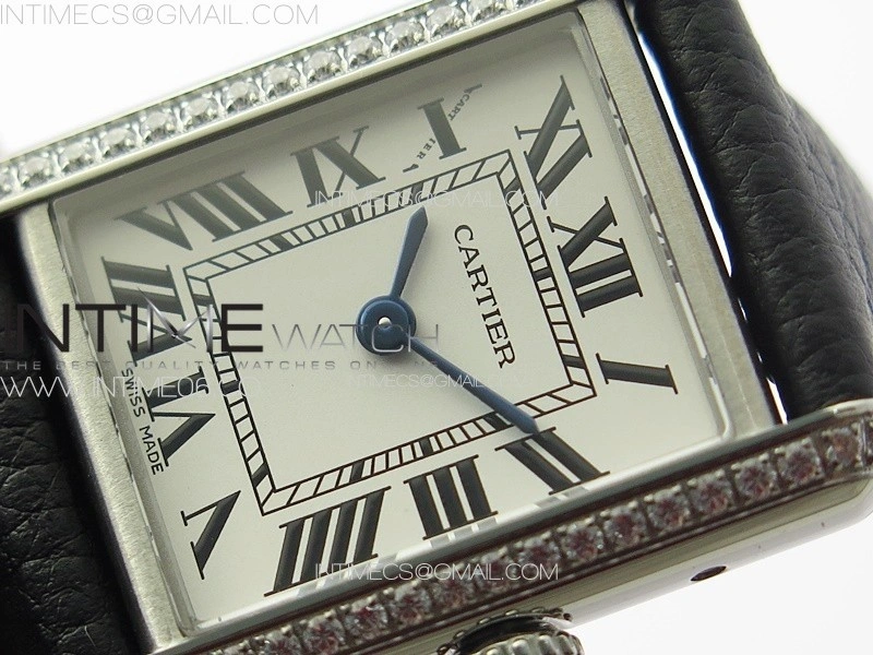 Tank Louis Ladies 22mm SS Crystal 8848F 1:1 Best Edition White Dial on Black Leather Strap Ronda Quartz