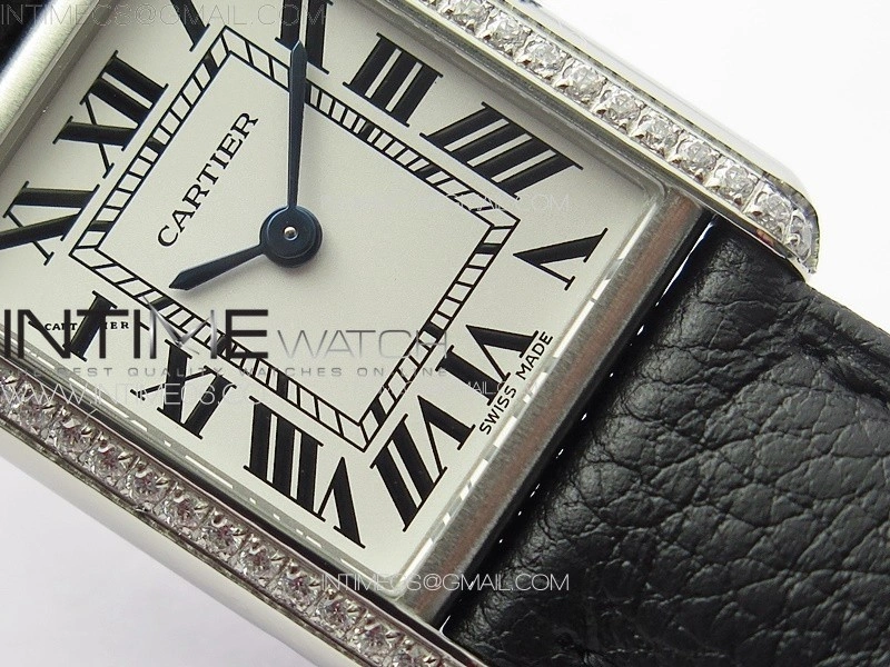 Tank Louis Ladies 22mm SS Crystal 8848F 1:1 Best Edition White Dial on Black Leather Strap Ronda Quartz
