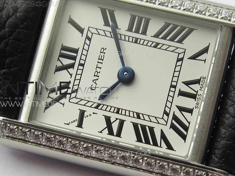 Tank Louis Ladies 22mm SS Crystal 8848F 1:1 Best Edition White Dial on Black Leather Strap Ronda Quartz