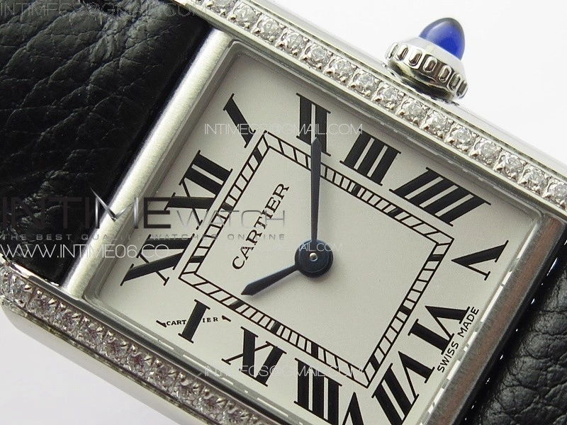 Tank Louis Ladies 22mm SS Crystal 8848F 1:1 Best Edition White Dial on Black Leather Strap Ronda Quartz