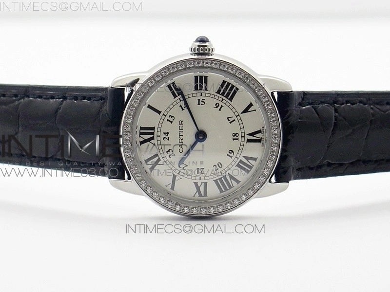 Ronde Solo de Cartier 29.5mm SS Dia K11 1:1 Best Edition White Dial on Black Croco Leather Strap Ronda Quartz
