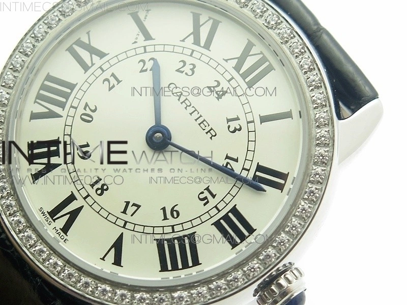 Ronde Solo de Cartier 29.5mm SS Dia K11 1:1 Best Edition White Dial on Black Croco Leather Strap Ronda Quartz