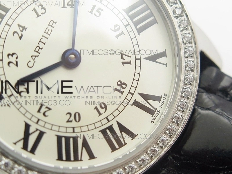 Ronde Solo de Cartier 29.5mm SS Dia K11 1:1 Best Edition White Dial on Black Croco Leather Strap Ronda Quartz