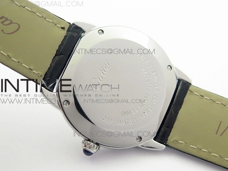 Ronde Solo de Cartier 29.5mm SS Dia K11 1:1 Best Edition White Dial on Black Croco Leather Strap Ronda Quartz