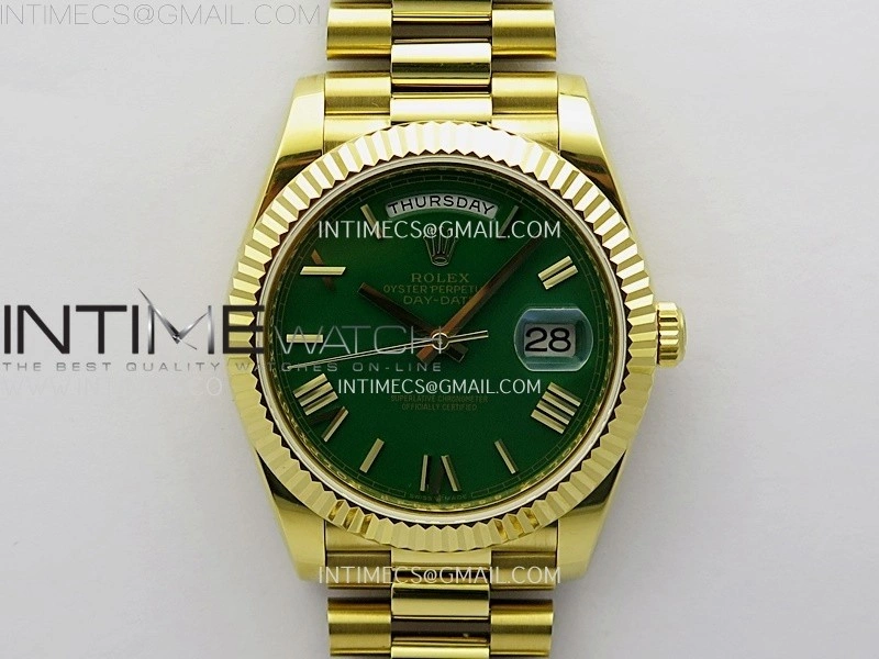 Day Date 228238 40mm YG KF 1:1 Best Edition Green Dial Roman Markers On RG President Bracelet SA3255