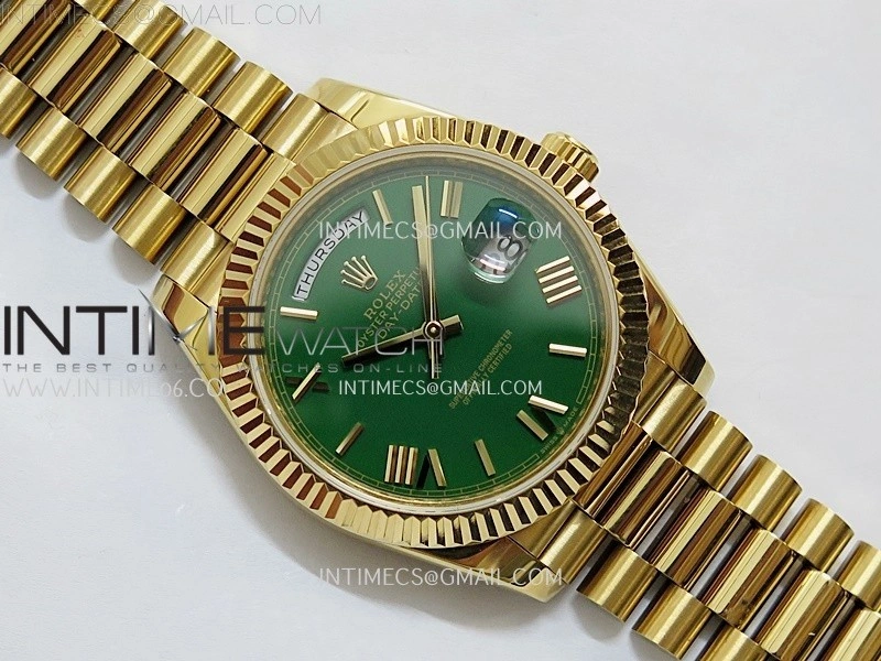 Day Date 228238 40mm YG KF 1:1 Best Edition Green Dial Roman Markers On RG President Bracelet SA3255