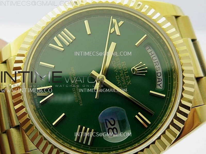 Day Date 228238 40mm YG KF 1:1 Best Edition Green Dial Roman Markers On RG President Bracelet SA3255