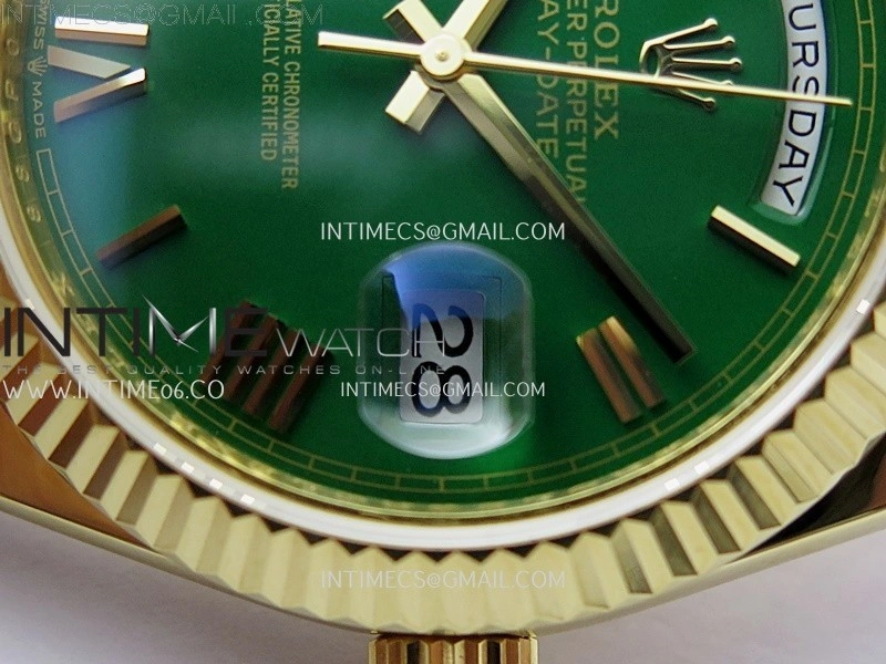 Day Date 228238 40mm YG KF 1:1 Best Edition Green Dial Roman Markers On RG President Bracelet SA3255
