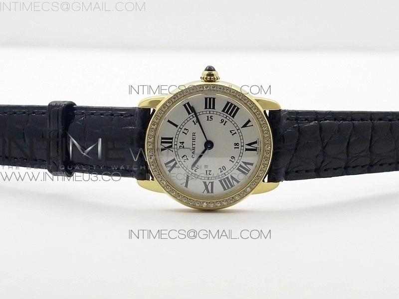 Ronde Solo de Cartier 29.5mm YG Dia K11 1:1 Best Edition White Dial on Black Croco Leather Strap Ronda Quartz