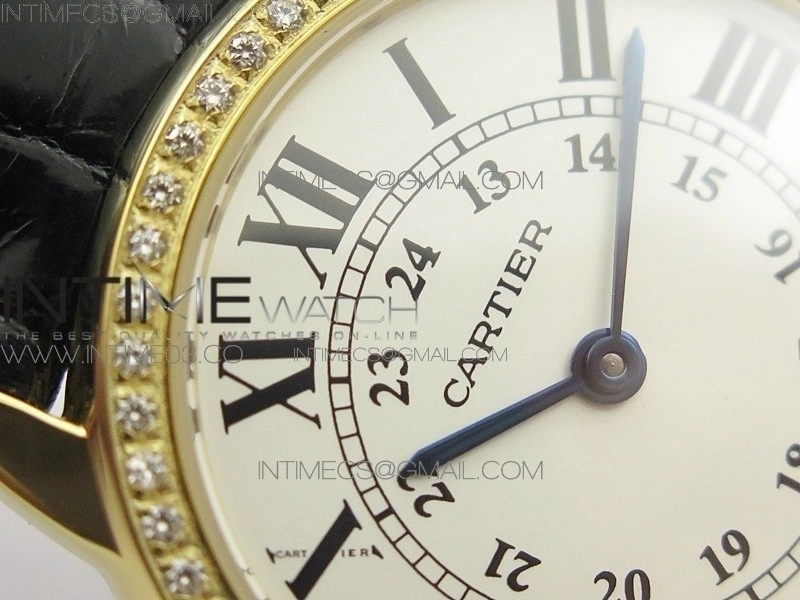 Ronde Solo de Cartier 29.5mm YG Dia K11 1:1 Best Edition White Dial on Black Croco Leather Strap Ronda Quartz