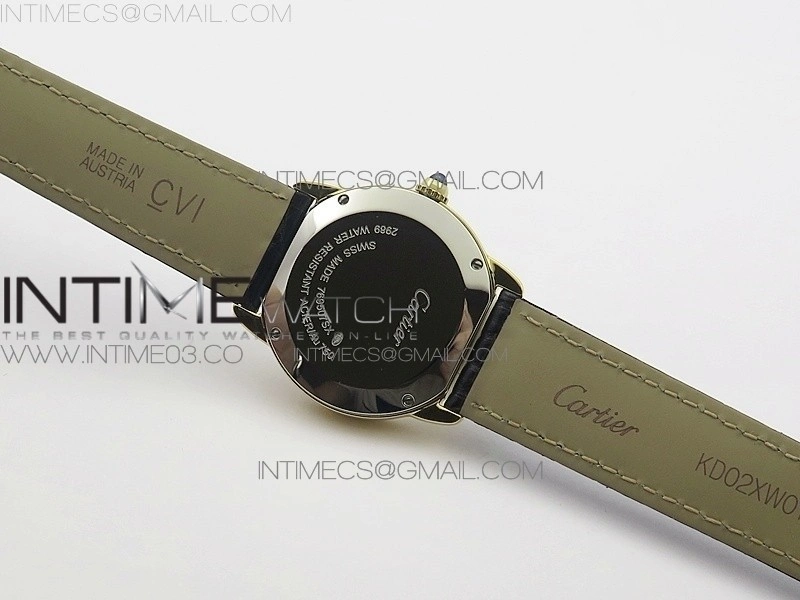Ronde Solo de Cartier 29.5mm YG Dia K11 1:1 Best Edition White Dial on Black Croco Leather Strap Ronda Quartz