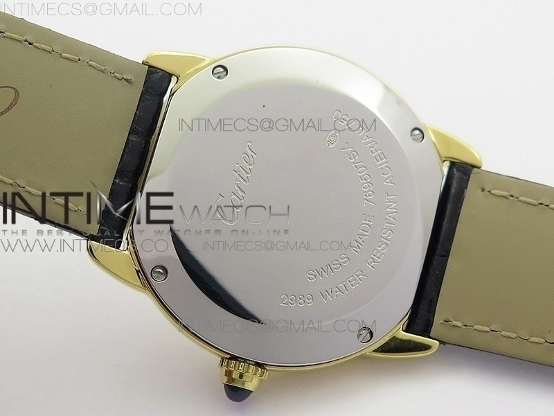 Ronde Solo de Cartier 29.5mm YG Dia K11 1:1 Best Edition White Dial on Black Croco Leather Strap Ronda Quartz