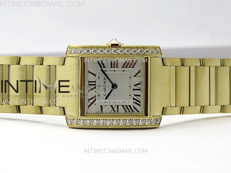 Tank Francaise Ladies 27mm YG Diamonds Bezel 8848F 1:1 Best Edition Silver Dial on YG Bracelet Ronda Quartz
