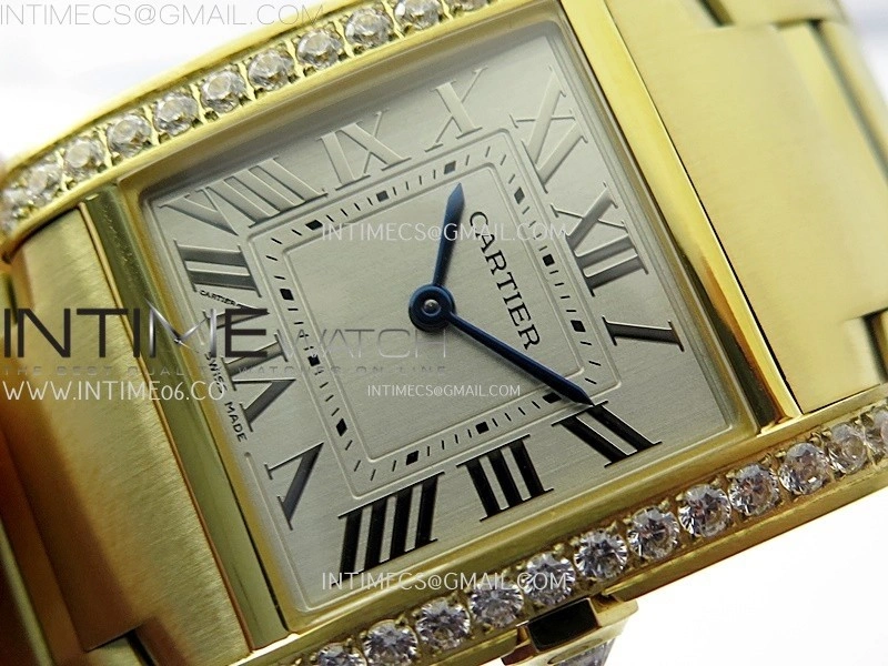 Tank Francaise Ladies 27mm YG Diamonds Bezel 8848F 1:1 Best Edition Silver Dial on YG Bracelet Ronda Quartz