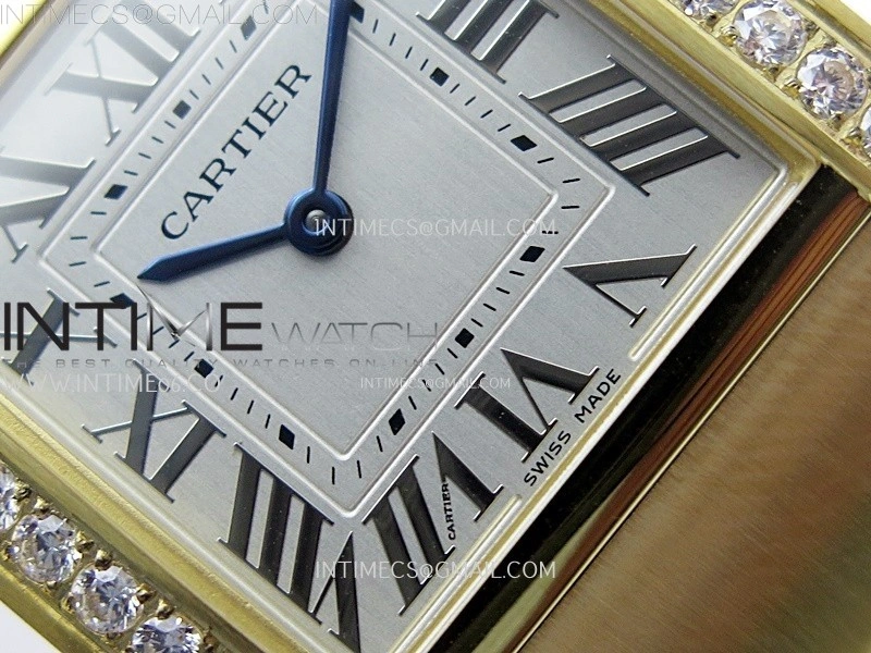 Tank Francaise Ladies 27mm YG Diamonds Bezel 8848F 1:1 Best Edition Silver Dial on YG Bracelet Ronda Quartz