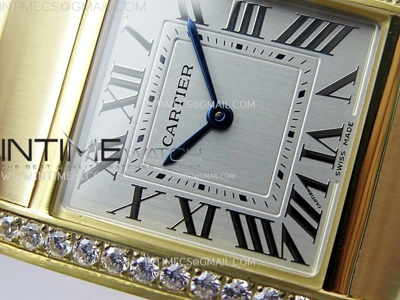 Tank Francaise Ladies 27mm YG Diamonds Bezel 8848F 1:1 Best Edition Silver Dial on YG Bracelet Ronda Quartz