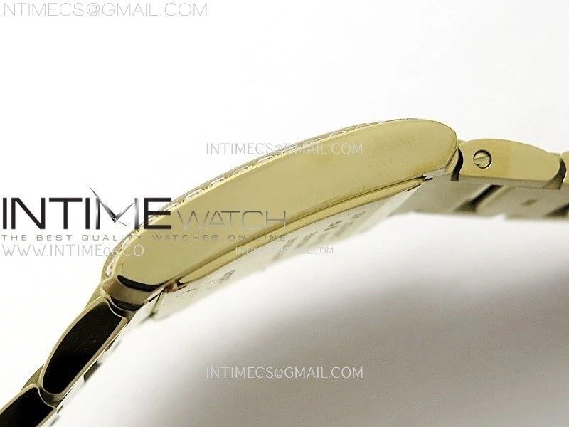 Tank Francaise Ladies 27mm YG Diamonds Bezel 8848F 1:1 Best Edition Silver Dial on YG Bracelet Ronda Quartz