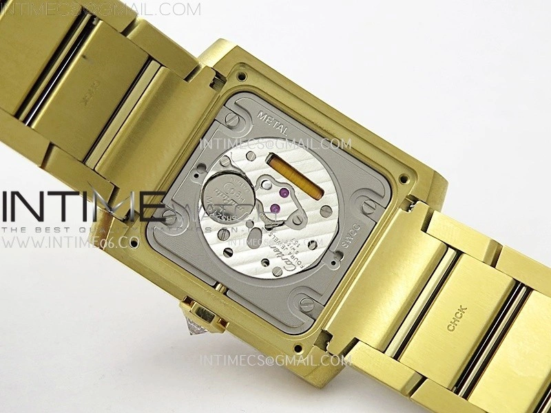 Tank Francaise Ladies 27mm YG Diamonds Bezel 8848F 1:1 Best Edition Silver Dial on YG Bracelet Ronda Quartz