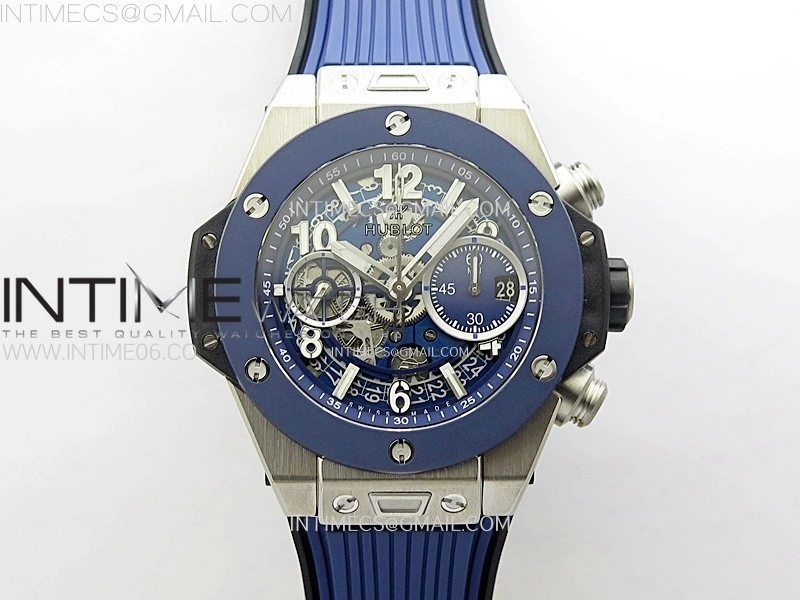 Hublot Big Bang Unico 42mm Titanium Ceramic Bezel BBF 1:1 Best Edition Blue Skeleton Dial on Blue Rubber Strap A1280